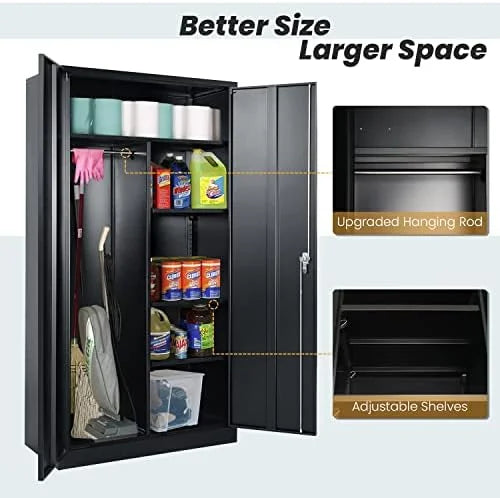 RUNFAYBIU Metal Wardrobe Closet - 72" Bedroom Armoires with Lock   Locker with Adjustable Shelves and Removable Hanging Rods (White)