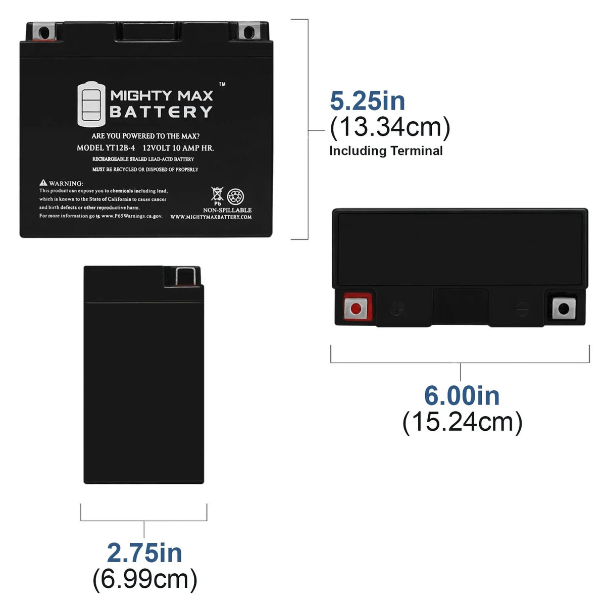 YT12B-4 12V 10Ah SLA Battery Replacement for Power-Sonic PT12B-4