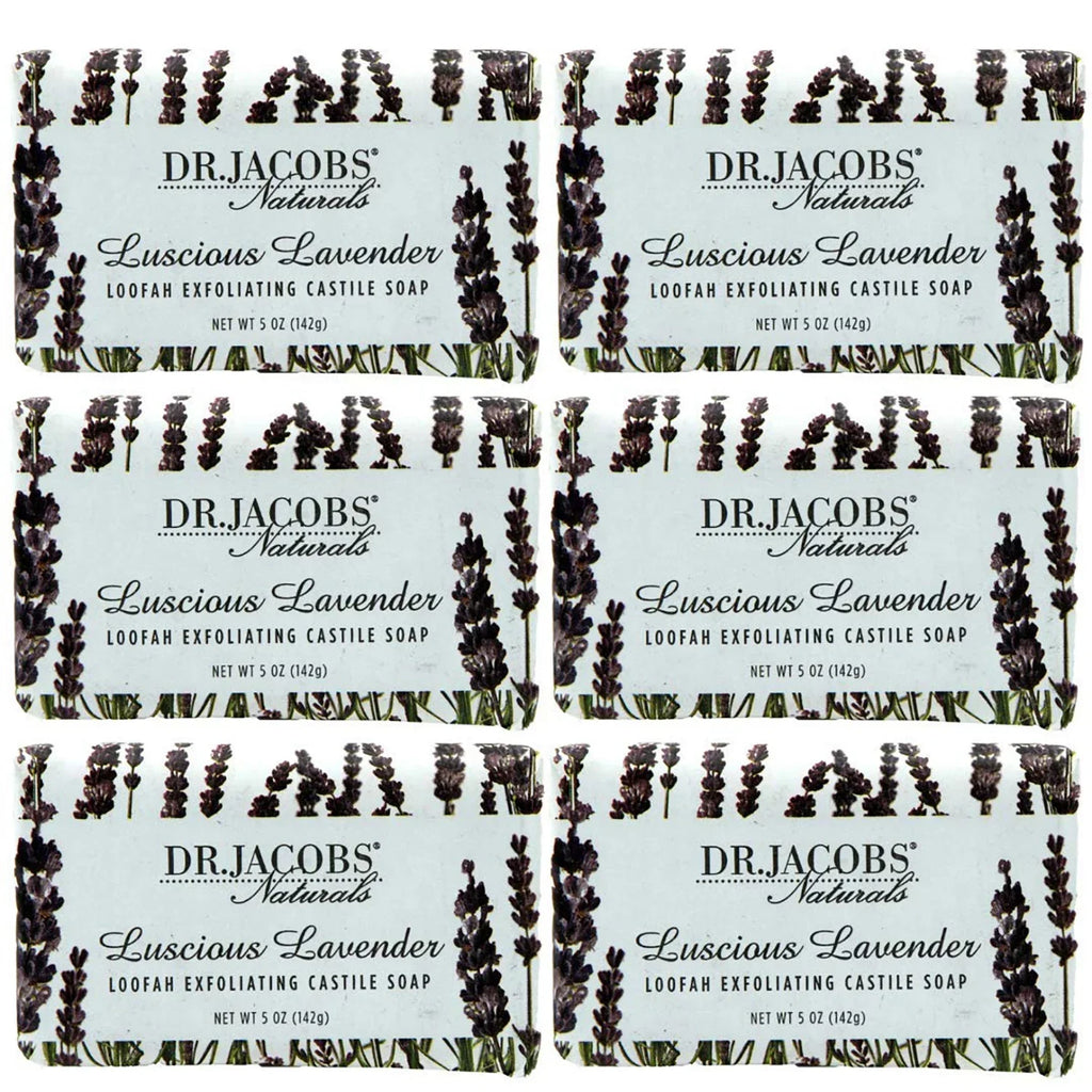 Dr Jacobs Naturals Luscious Lavender Castile Bar Soap Plant Based Vegan Soap, 5 Oz 6-Pack