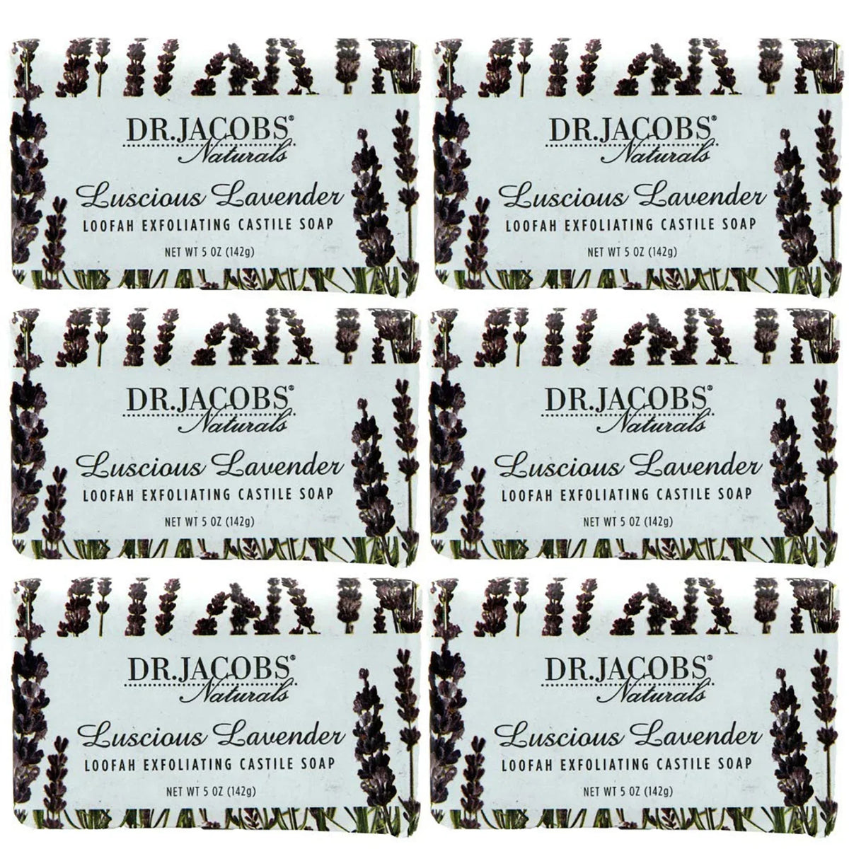 Dr Jacobs Naturals Luscious Lavender Castile Bar Soap Plant Based Vegan Soap, 5 Oz 6-Pack