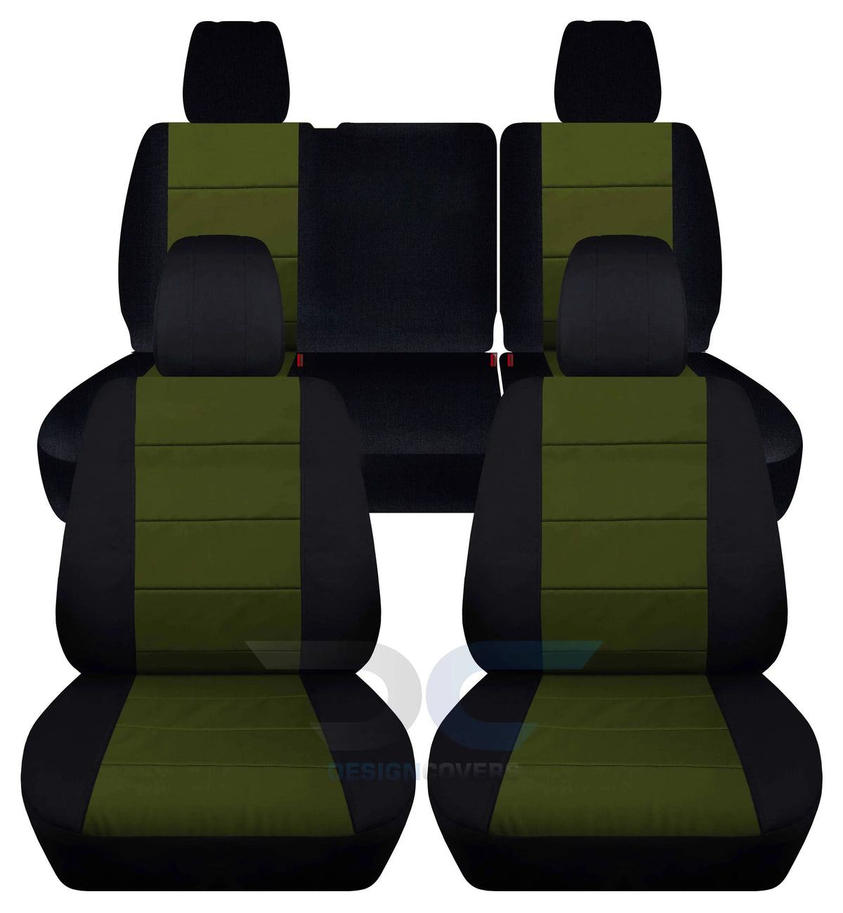 T291-Designcovers Fits 2013-2018 Jeep Wrangler JK 4-Door Cotton Seat Covers:Black and Hunter Green - Front & Rear Split Bench