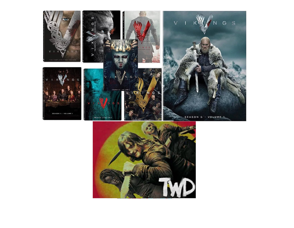 Vikings: Complete Series Seasons 1-5 (Vol. 1-2) DVD + Free Bonus included The Walking Dead 10 episodes DVD