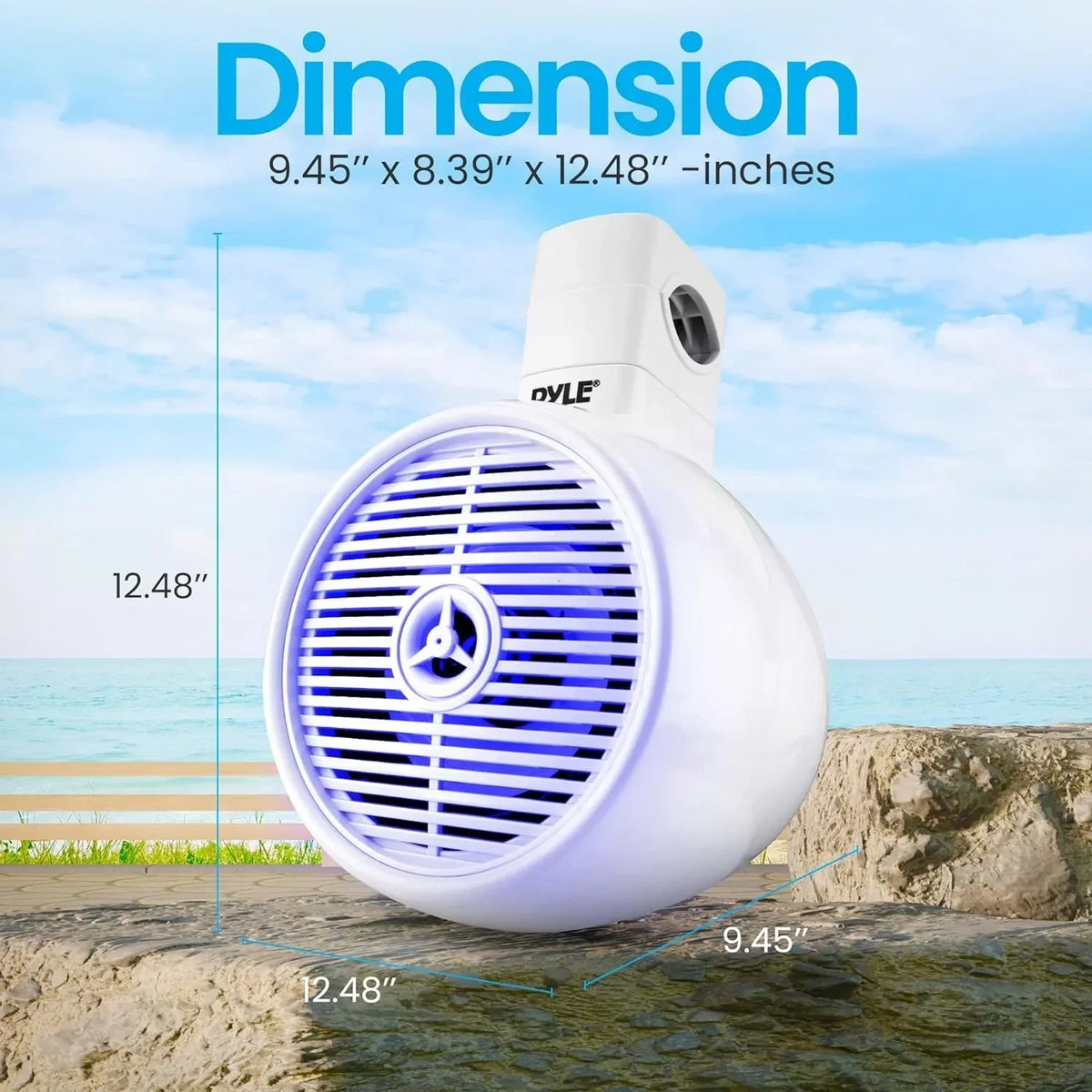 6.5" Marine Wakeboard Water Resistant Bluetooth Speaker - Single 2-Way Mini Box Speaker System with Built-in LED Lights, White PLMRWKBT65WT