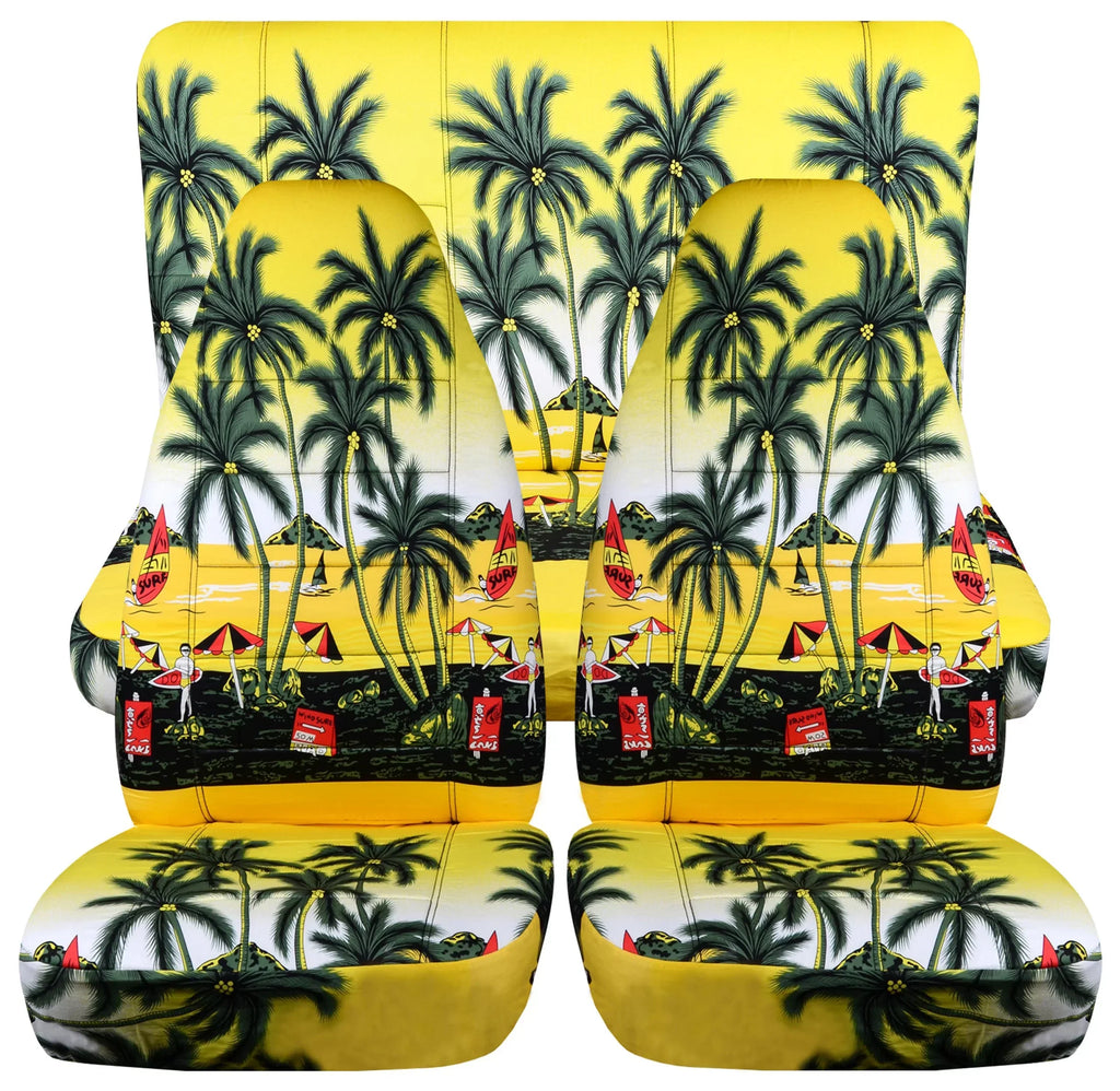 T242-Designcovers Fits 2003-2006 Jeep wrangler LJ Hawaiian Print Seat Covers: Yellow w Palm Tree - Full Setr