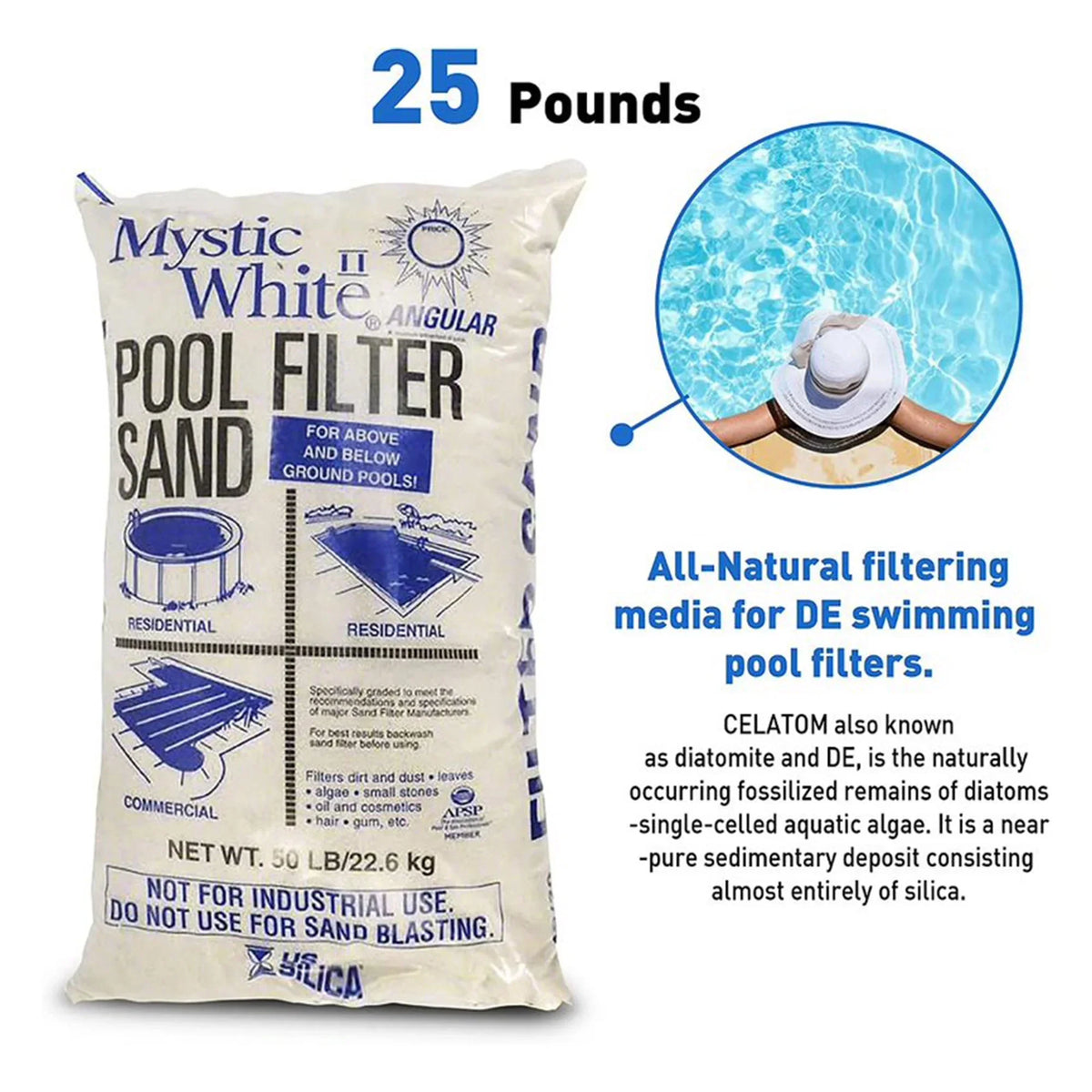 U.S. Silica 50lbs Mystic White II Swimming Pool Filter Sand, White (3 Pack)