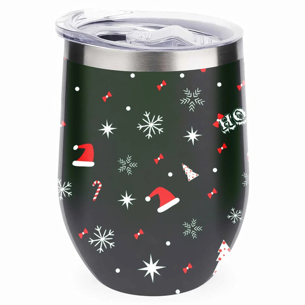 Hidove 12oz 304 Stainless Steel Vacuum Insulated Cups, Christmas Tree with Red and Green Color Eggshell Cup U Shape Tumbler Cups with Lid, Double Layer Insulation Wine Cup Big Belly Cup