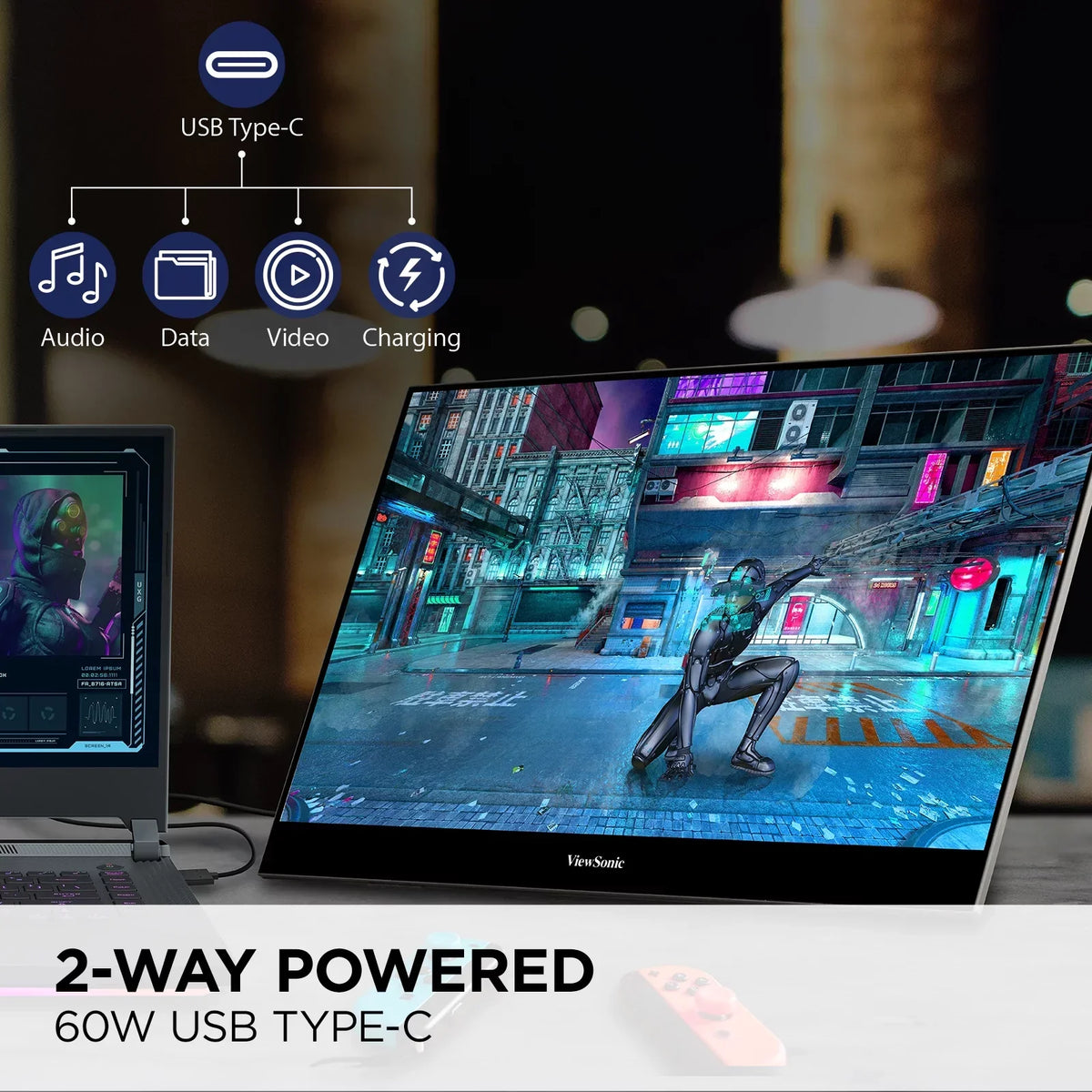 ViewSonic VX1655-4K-OLED 15.6 Inch 4K UHD Portable OLED Monitor with 2 Way Powered 60W USB C, Mini HDMI, Dual Speakers, and Built in Stand with Smart Cover