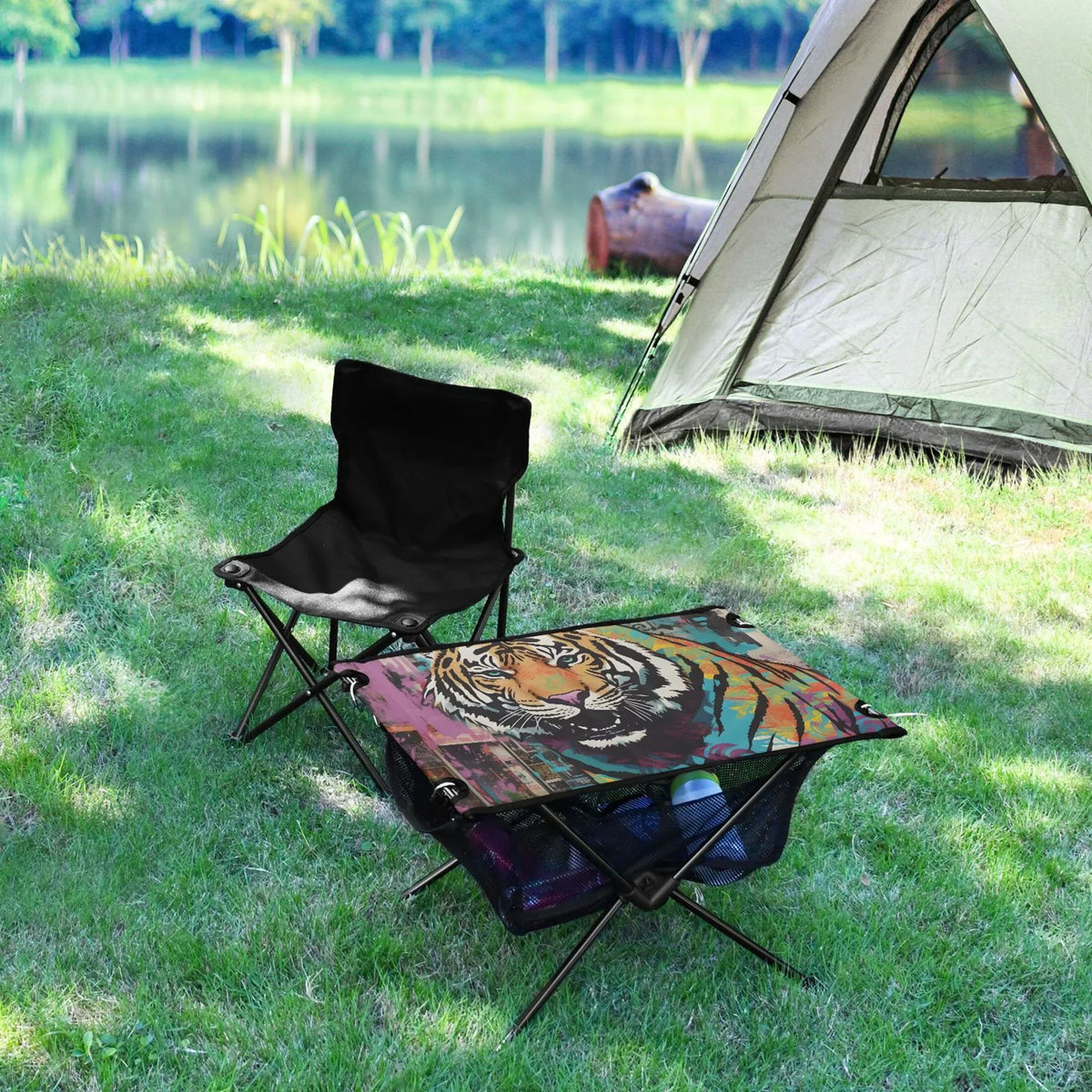 Tiger Abstract Camping Foldable Portable Table Beach Table with Storage Bag Compact Picnic Table for Outdoor Hiking Fishing BBQ