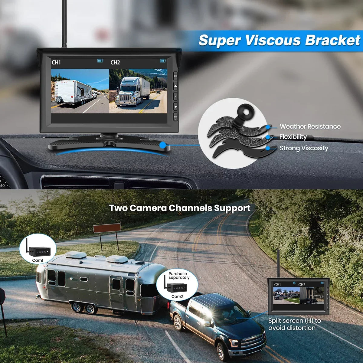 Auto-Vox Truck Wireless Backup Camera with 7" Monitor, Trailer Rear View Camera, Digital Reverse Camera for Camper, Vans