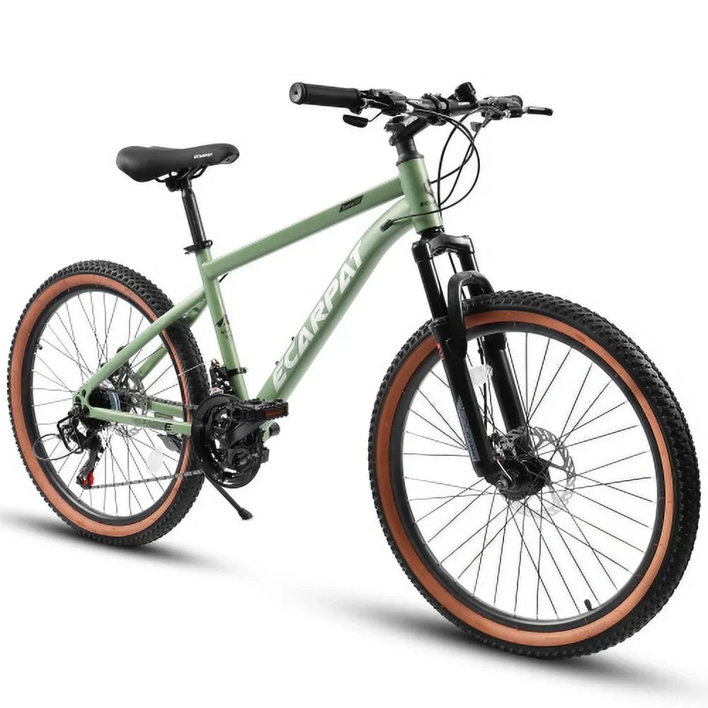 A24301 Ecarpat Mountain Bike 24 Inch Wheels, 21-Speed Mens Womens Trail Commuter City Mountain Bike, Carbon steel Frame Disc Brakes Thumb Shifter Front Fork Bicycles