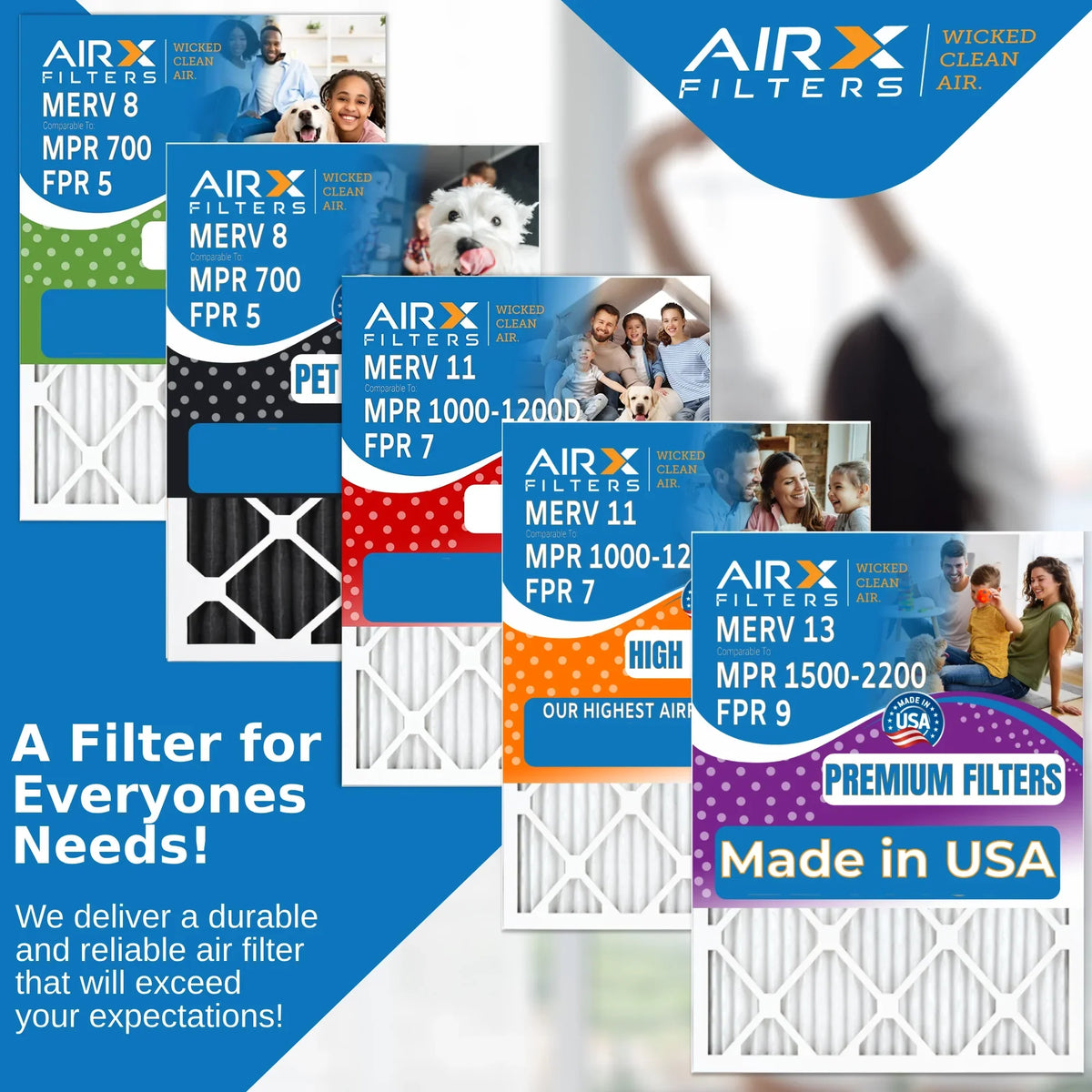16x25x5 Air Filter MERV 11 Comparable to MPR 1000, MPR 1200 & FPR 7 Compatible with Skuttle #000-0448-001 DB-25-16 Premium USA Made 16x25x5 Furnace Filter 2 Pack by AIRX FILTERS WICKED CLEAN AIR.