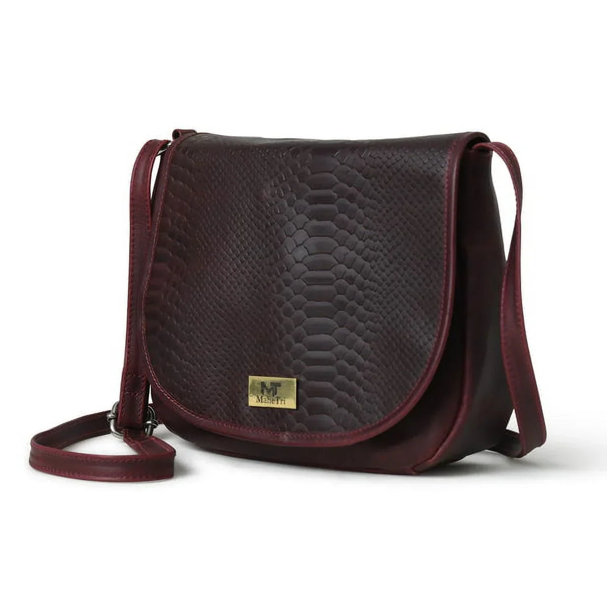 MaheTri Women's Leather Crossbody Cherry Red Satchel Bag Croco Pattern Vintage Shoulder Bag