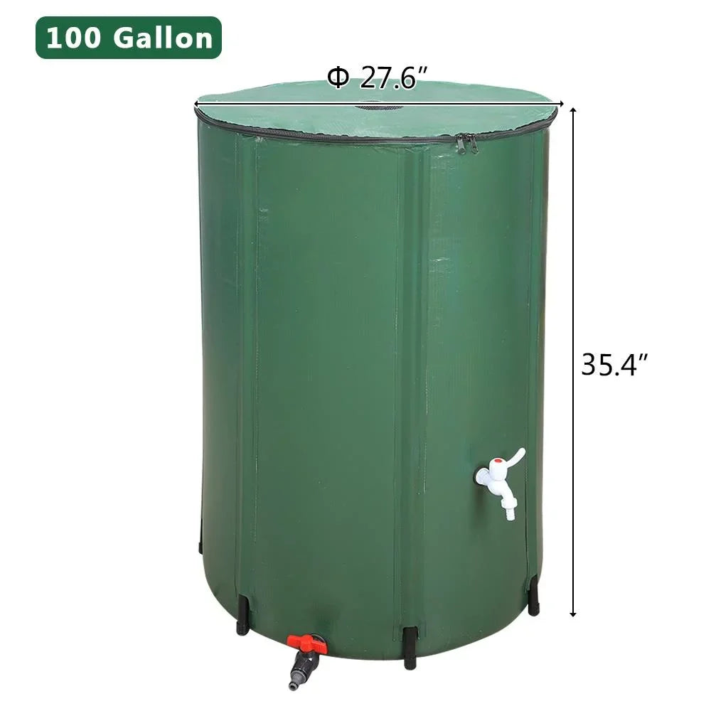 UBesGoo 100 Gallon Collapsible Rain Barrel, Portable Water Storage Tank, Rainwater Collection System Downspout