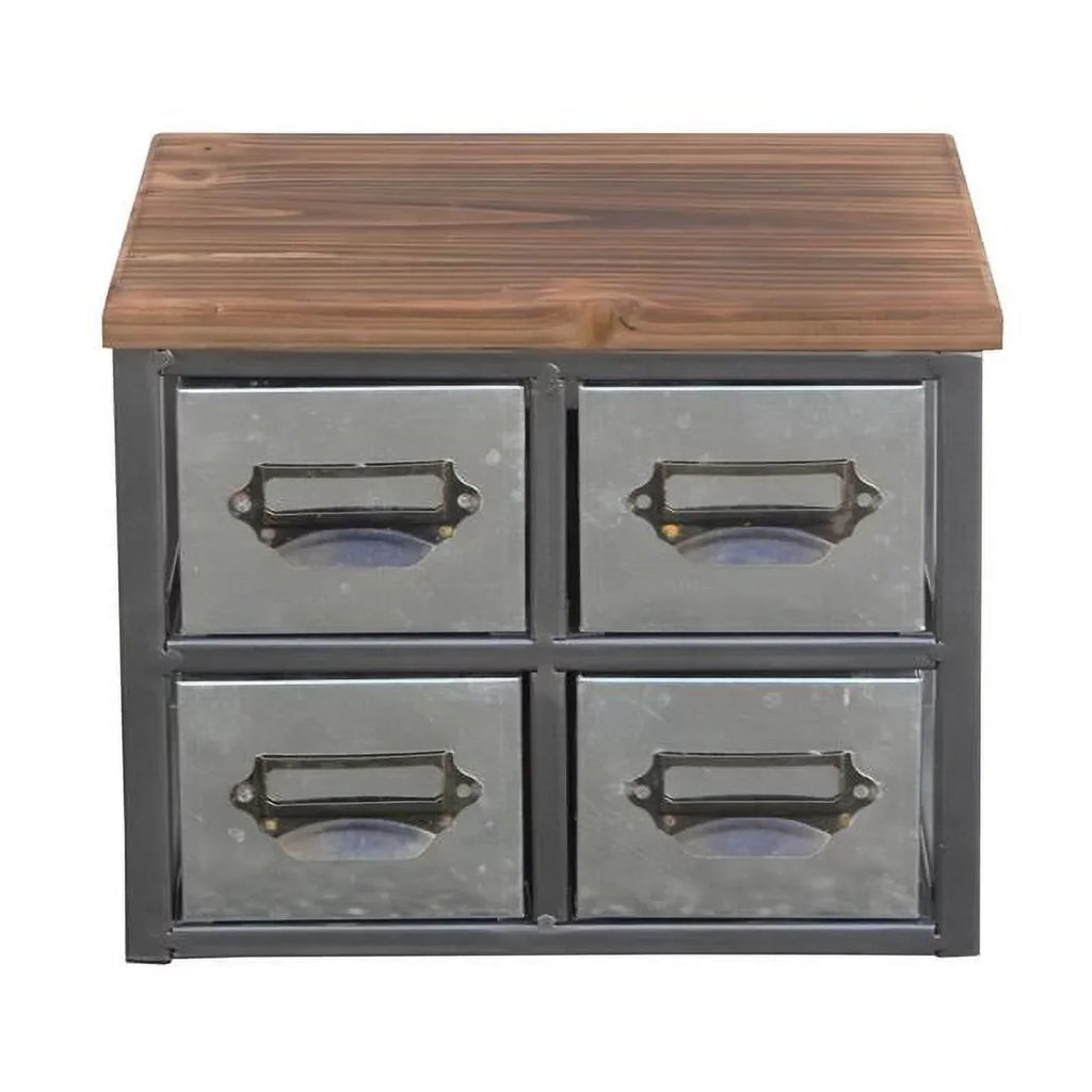 Cheungs 4627 Short Galvanized 4 Drawer Vertical Organizer with Label Scoop Handle - Metal Frame & Wood Top