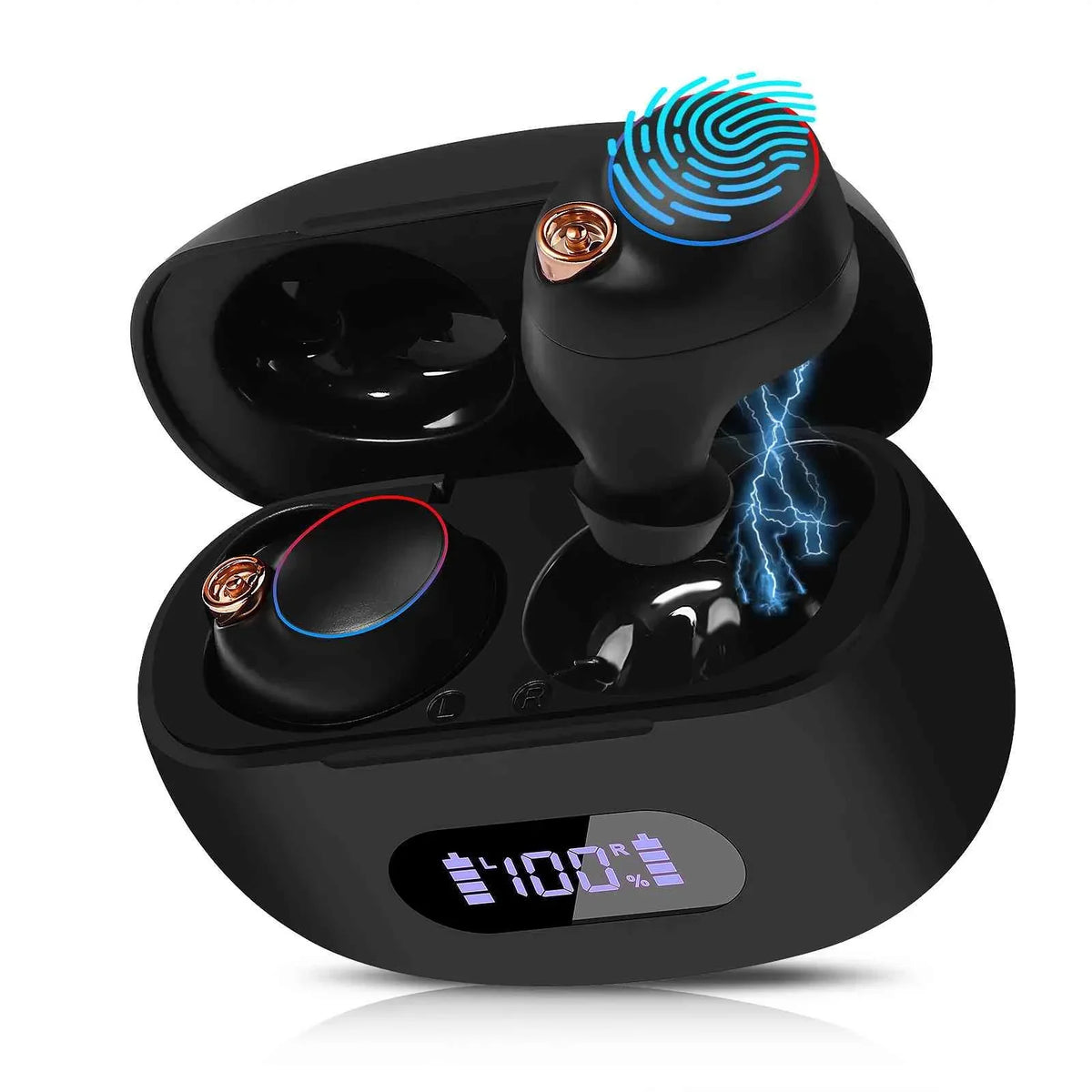 UrbanX True Wireless Bluetooth Earbuds + Charging Case, Black, Dual Connect, IPX5 Water Resistance, Bluetooth 5.2 Connection, Balanced, Bass Boost Compatible with Lenovo K14 Plus