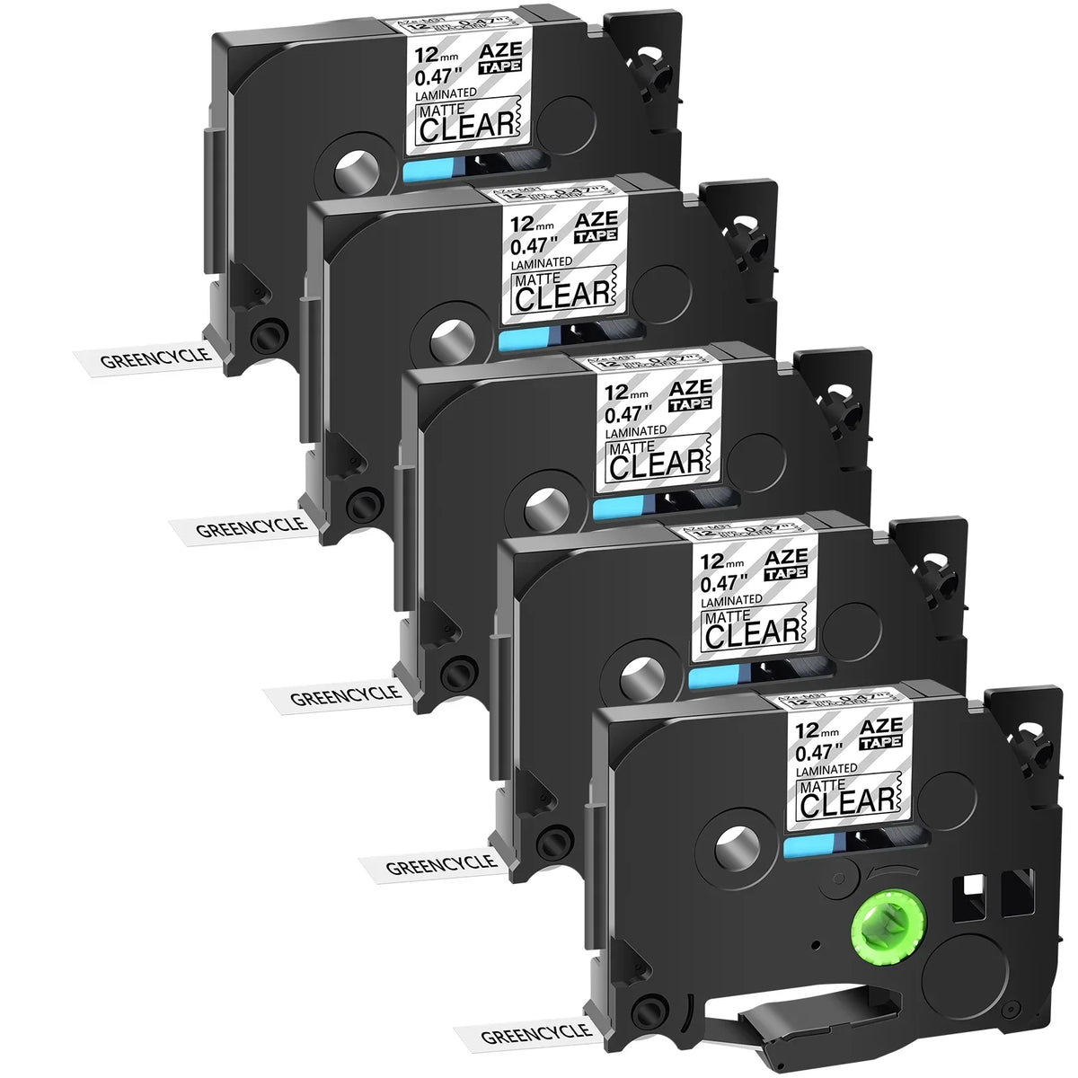 GREENCYCLE 5PK Compatible for Brother P-touch Black on Matte Clear 12mm 0.47" TZe-M31 TZ-M31 TZM31 TZeM31 Laminated Label Tape