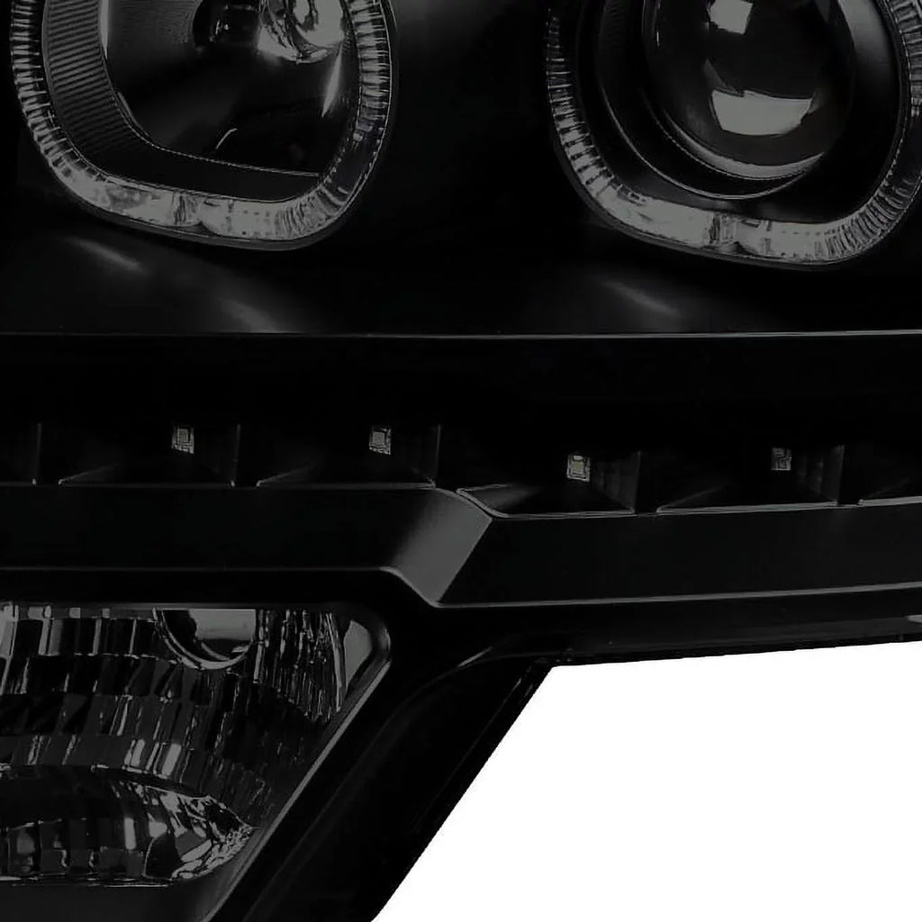 AKKON - For [Dual LED Halo Ring] 09-14 F150 F-150 Pickup Truck Black Smoked Projector Headlights + LED Tail light Set