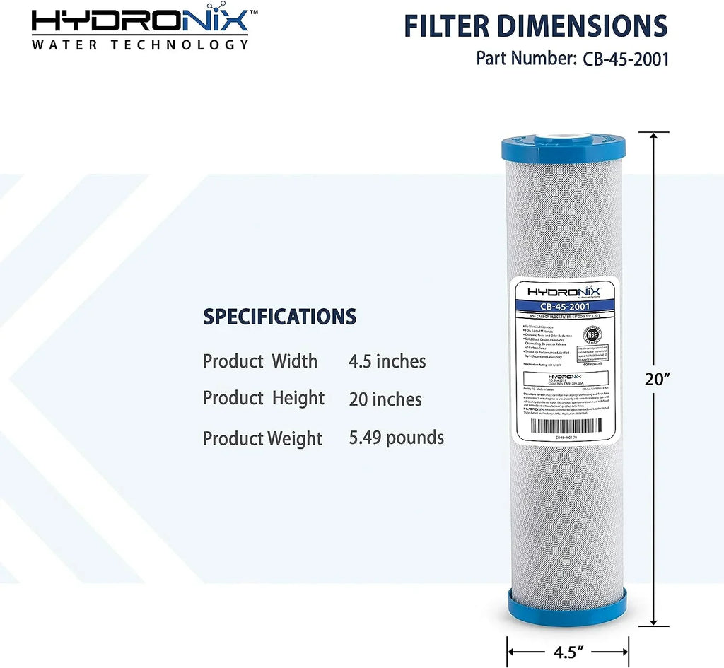 Hydronix CB-45-2001 Replacement Carbon Water Filter  20-inch x 4.5-inch 1 Micron