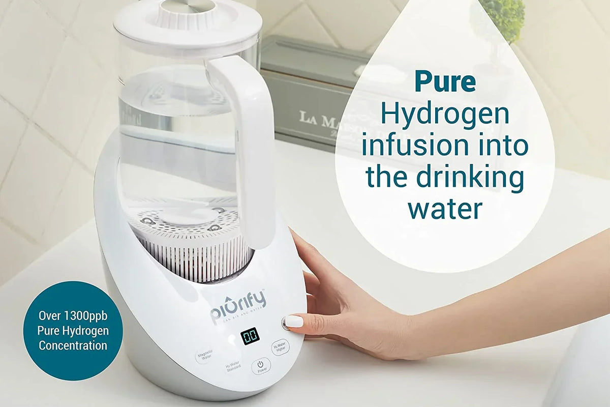 Hydrogen Alkaline Water Pitcher - Rich Hydrogen Water Generator Electrolysis Jug with SPE and PEM Concentrator Technology. Balanced Purified Water PH Levels and Filtered with Calcium Sulf