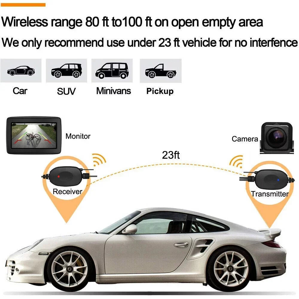 Wireless Car Portable Backup Camera Rear View HD Parking System Night Vision+ 4.3 Monitor