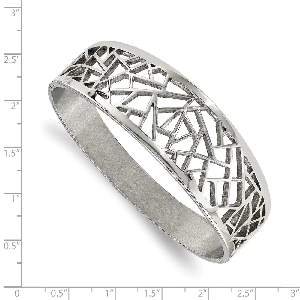 Stainless Steel Polished Geometric Cut-out Hinged Bangle; for Adults and Teens; for Women and Men