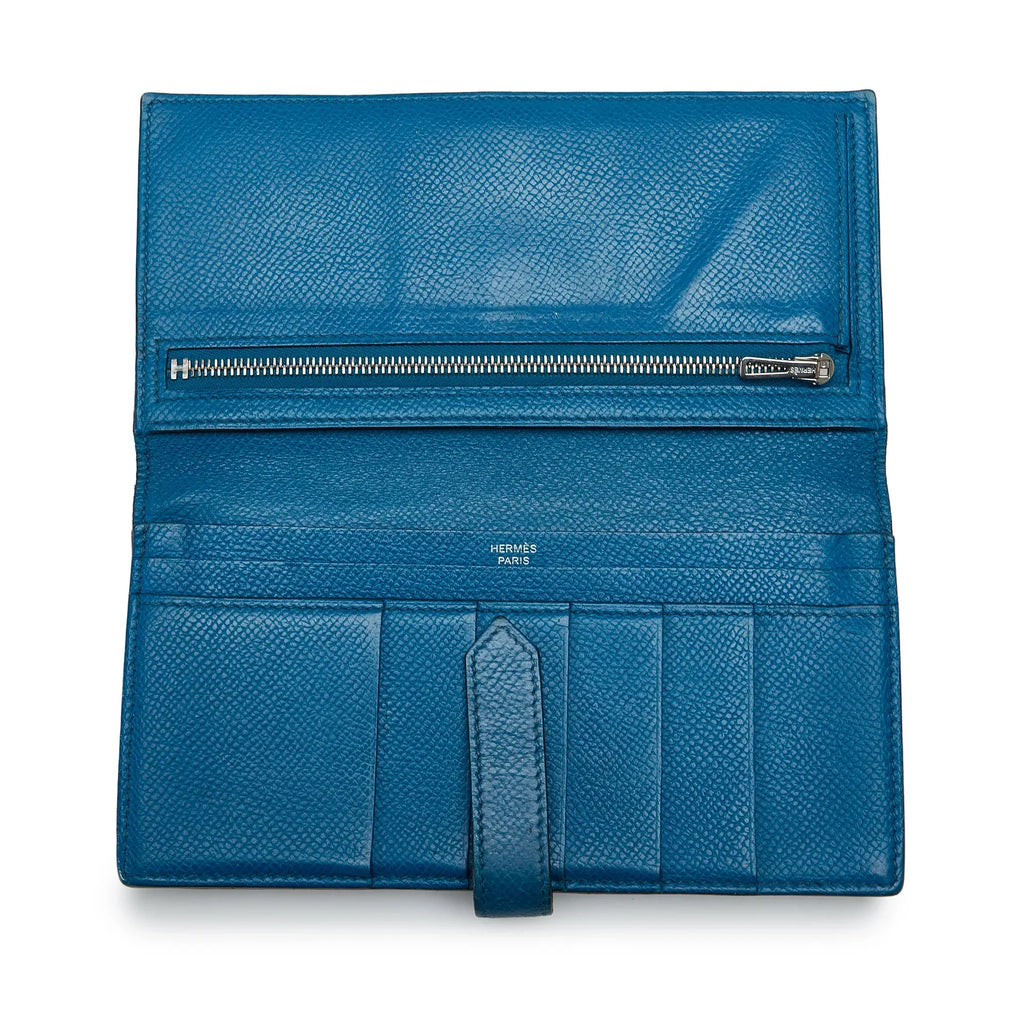 Pre-Owned Authenticated Hermès Epsom Bearn Wallet Calf Leather Blue Long Wallets Unisex (Fair)