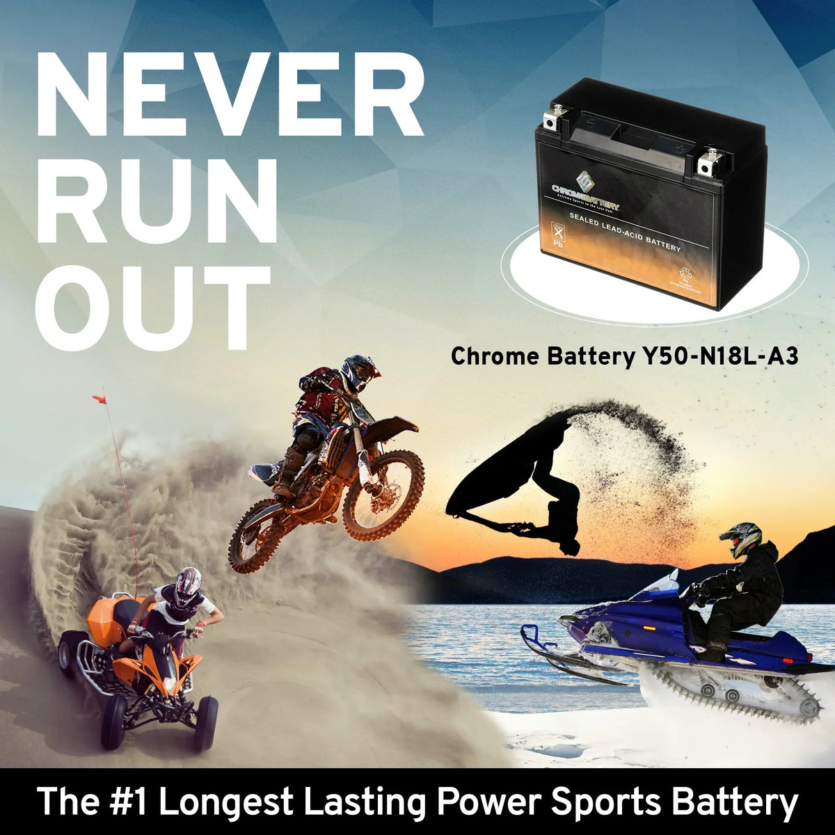 Chrome Battery Y50-N18L-A3 (50-N18L-A3 12 Volt,20 Ah, 260 CCA) Snowmobile Battery for Yamaha 700cc Sxv700er Viper Er 2004