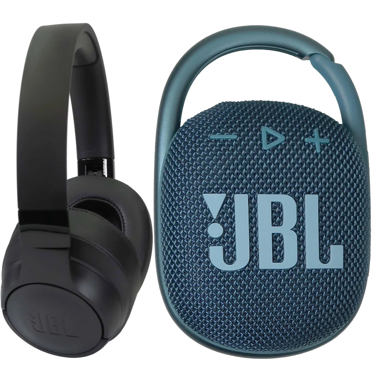 REFURBISHED JBL Tune 760NC Headphones Black with JBL Clip 4 Portable Speaker Blue