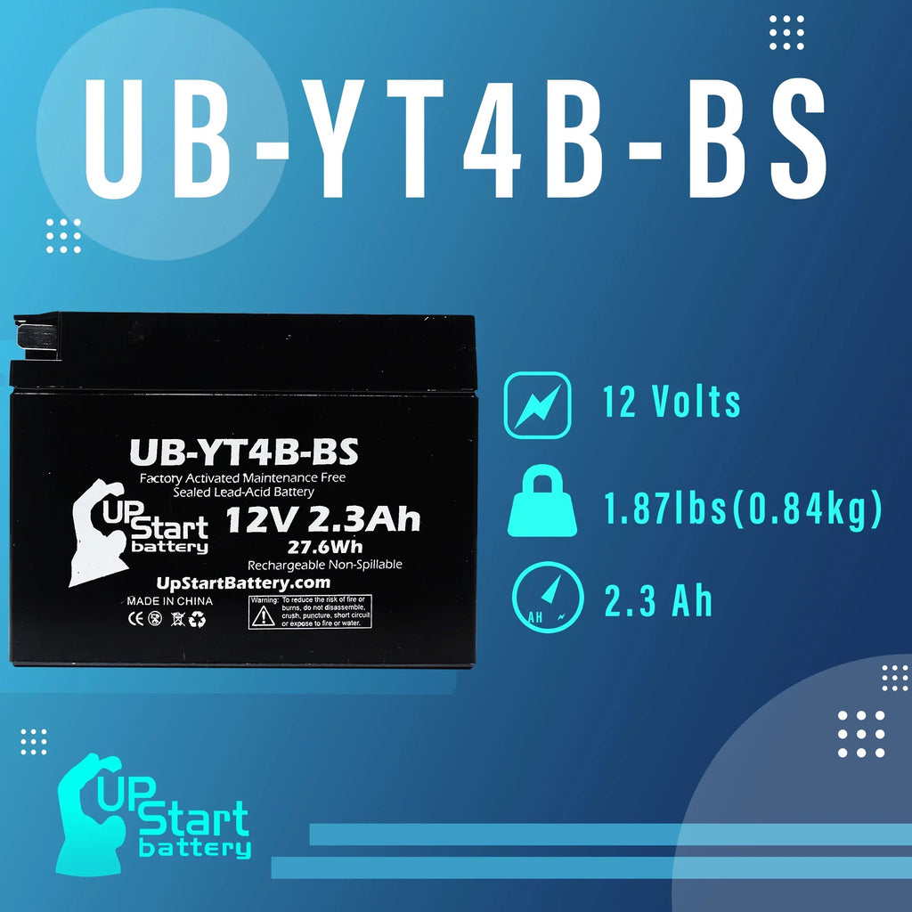 4-Pack UpStart Battery Replacement for 2004 Yamaha SR400 400CC Factory Activated, Maintenance Free, Motorcycle Battery - 12V, 2.3Ah, UB-YT4B-BS