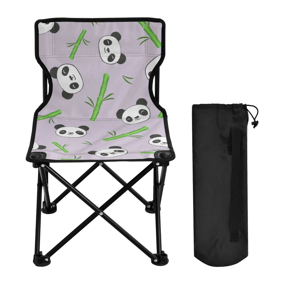 Panda and Bamboos Portable Camping Chair Outdoor Folding Beach Chair Fishing Chair Lawn Chair with Carry Bag Support to 220LBS