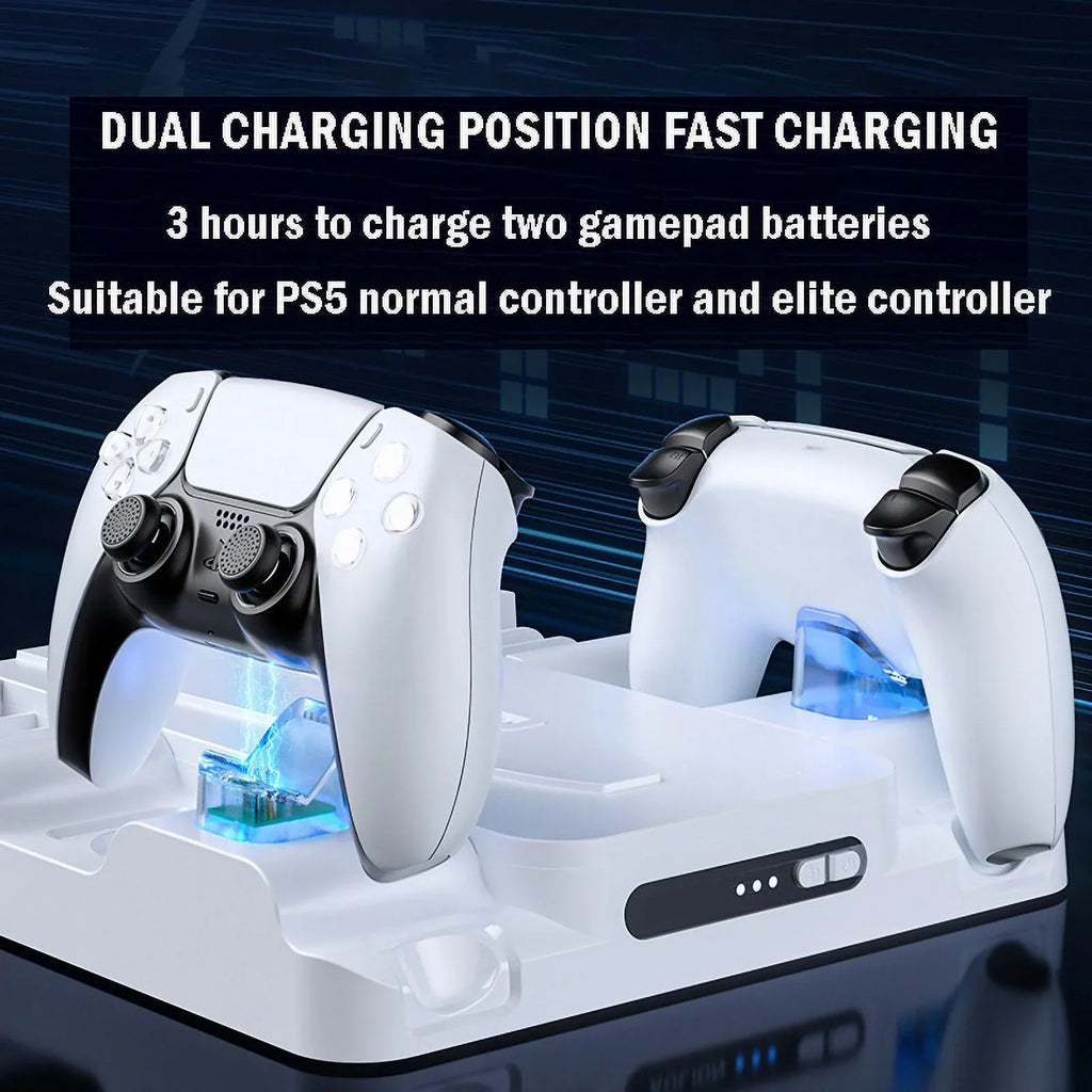 Stand Cooling Station for PS5 Slim Game Console with Dual Controller Charging Station Game Slots Game Console Accessories-White