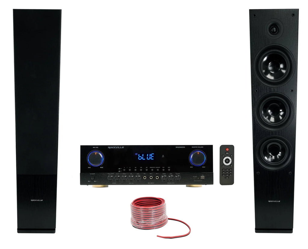 Rockville SINGMIX 5 2000w Bluetooth Home Receiver Mixer+(2) Black Tower Speakers