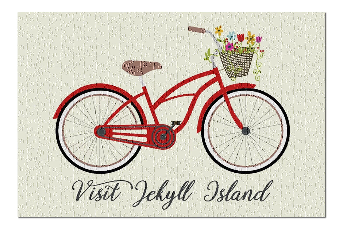 Visit Jekyll Island, Georgia, Beach Cruiser and Basket (19x27 inches, Premium 500 Piece Jigsaw Puzzle for Adults and Family, Made in USA)