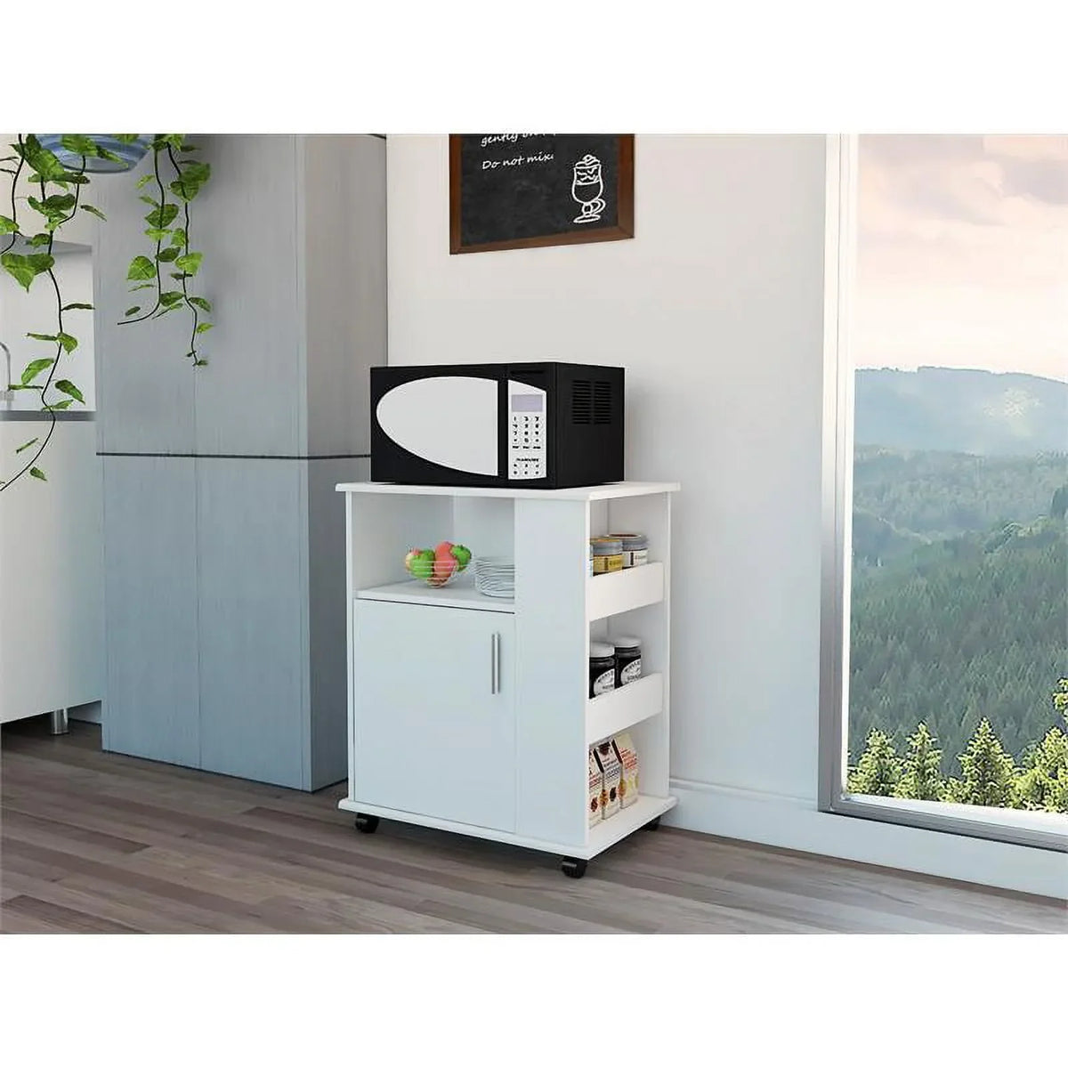 Home Square 2-Piece Set with Utility Sink with Cabinet and Kitchen Service Cart