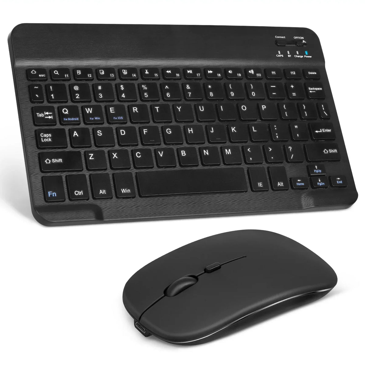 Rechargeable Bluetooth Keyboard and Mouse Combo Ultra Slim Full-Size Keyboard and Ergonomic Mouse for ZTE Axon 30 Pro 5G and All Bluetooth Enabled Mac/Tablet/iPad/PC/Laptop - Onyx Black