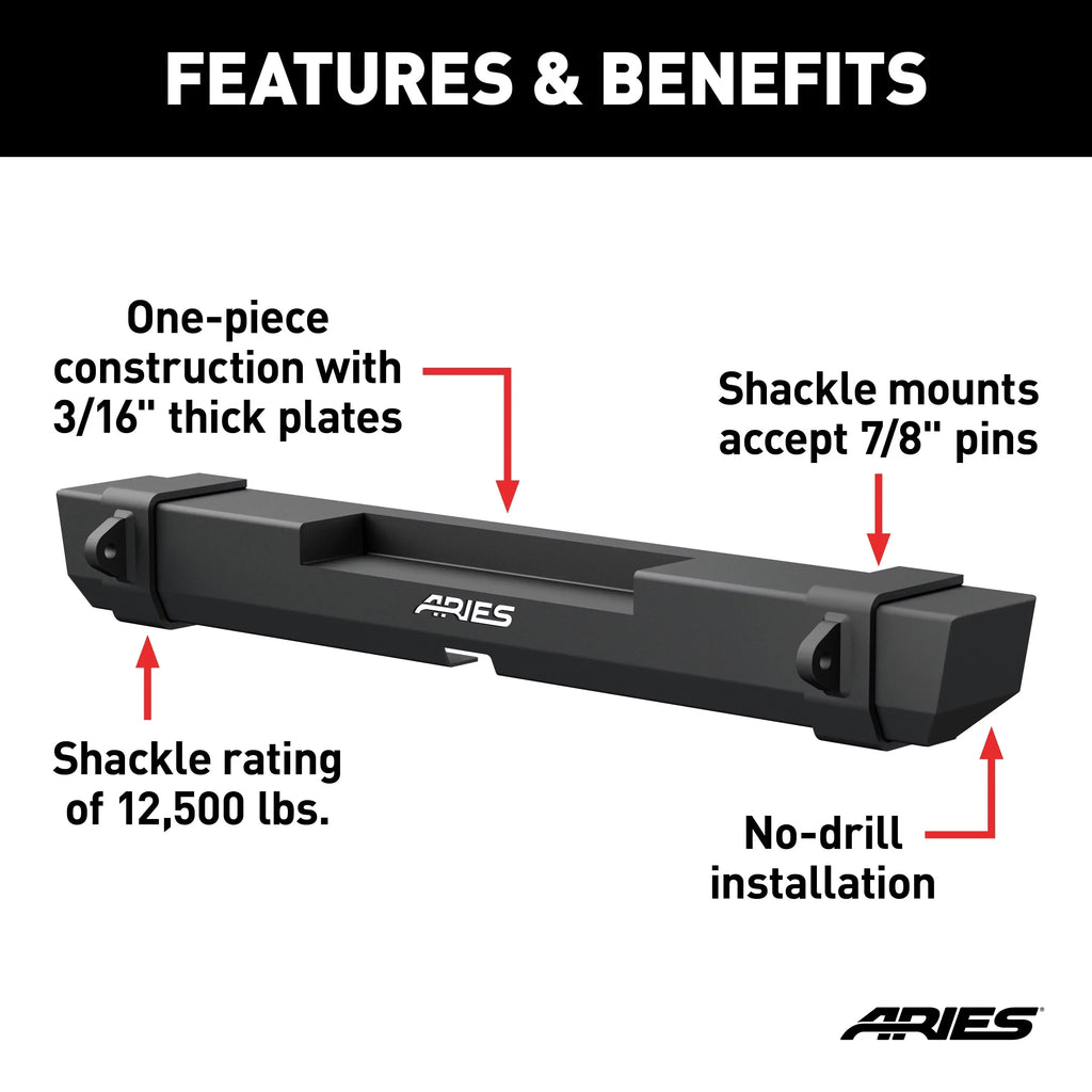 ARIES 2157000 TrailCrusher Black Steel Jeep Wrangler JK Rear Bumper, 12,500 lbs Shackle Rating Fits select: 2008,2015-2018 JEEP WRANGLER UNLIMITED