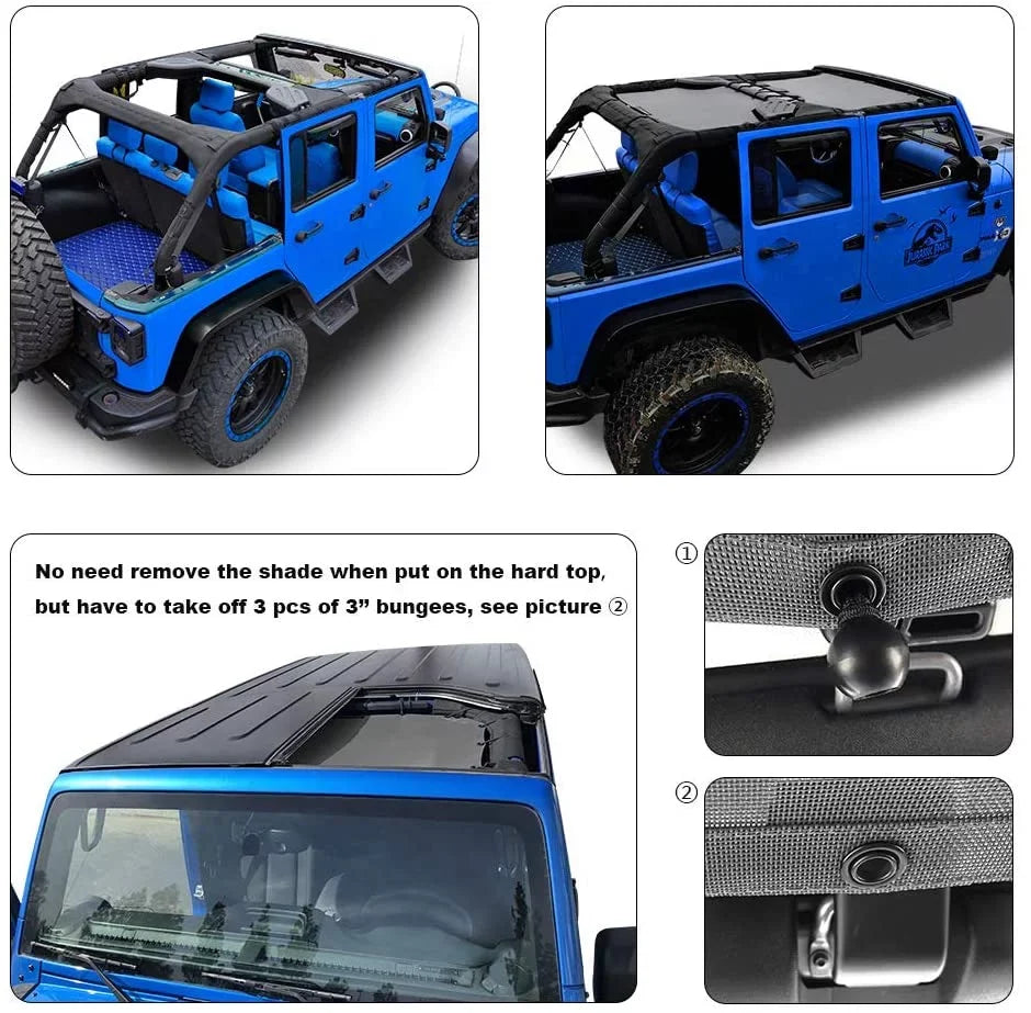 Shadeidea Jeep Wrangler Sunshade JKU Top Sun Shade JK Unlimited (2007-2018) 4-Door Front & Rear-Gray Mesh Screen Cover UV Blocker with Grab Bag-10 Years Warranty