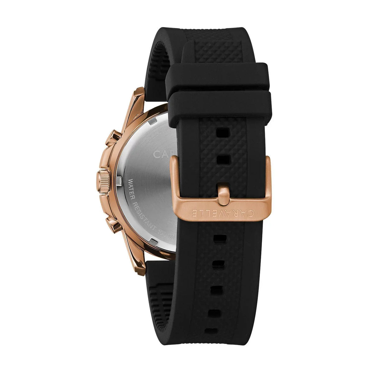 Caravelle Designed by Bulova Men's Black Chronograph Watch, Silicone Strap