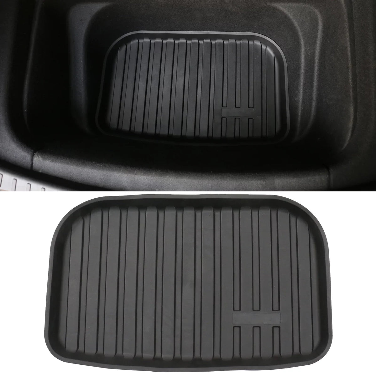 Ikon Motorsports Trunk Mats Cargo Liner Compatible with 2020-2023 Tesla Model Y Black Injection TPE All Weather Waterproof Anti-Slip Frunk Trunk Under Cargo Storage Liner Mat Interior Accessories