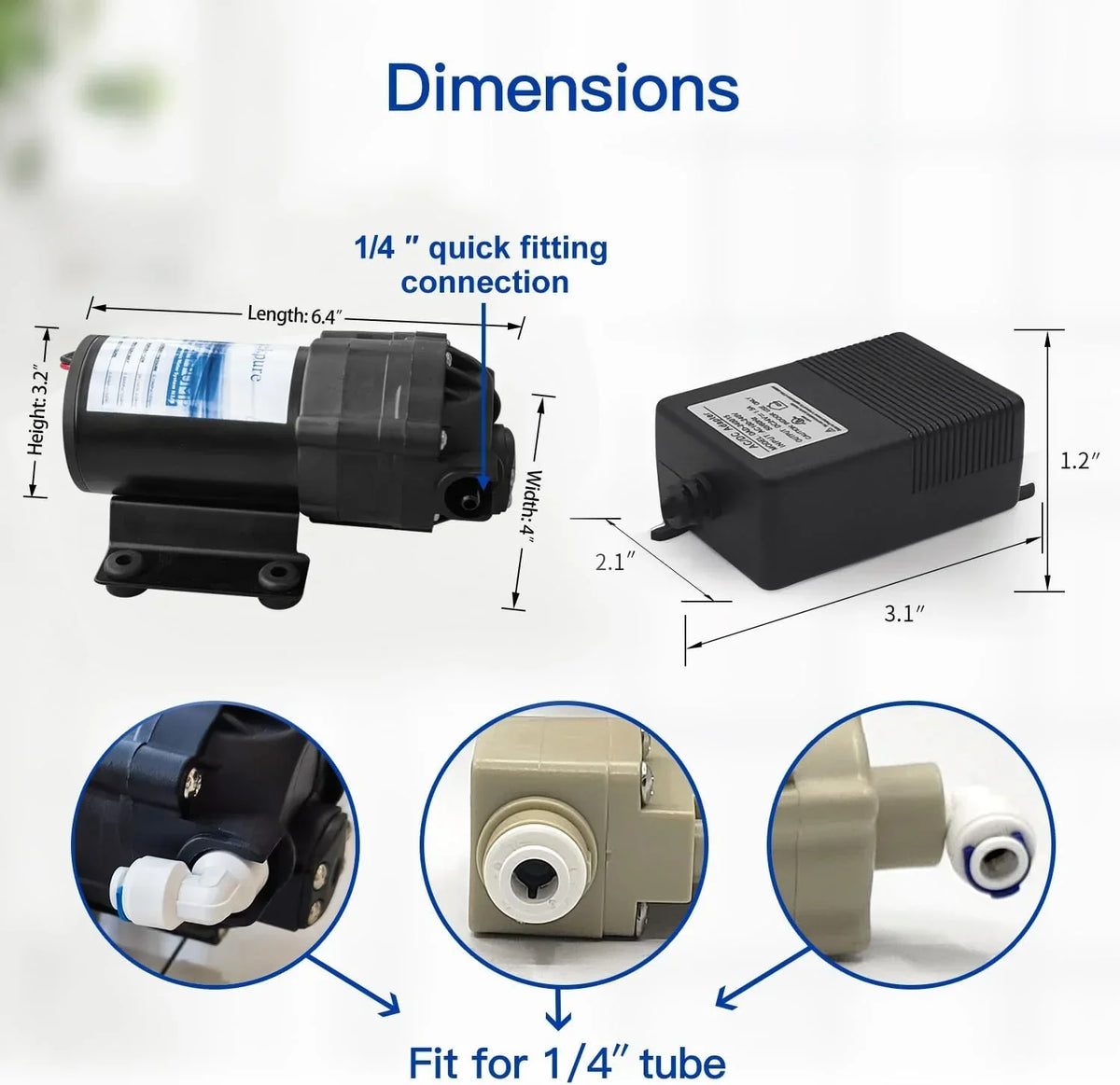 JIAH Reverse Osmosis Booster Pump Kit with Transformer + High and Low Pressure Switches + Fittings for 50-150 GPD RO System