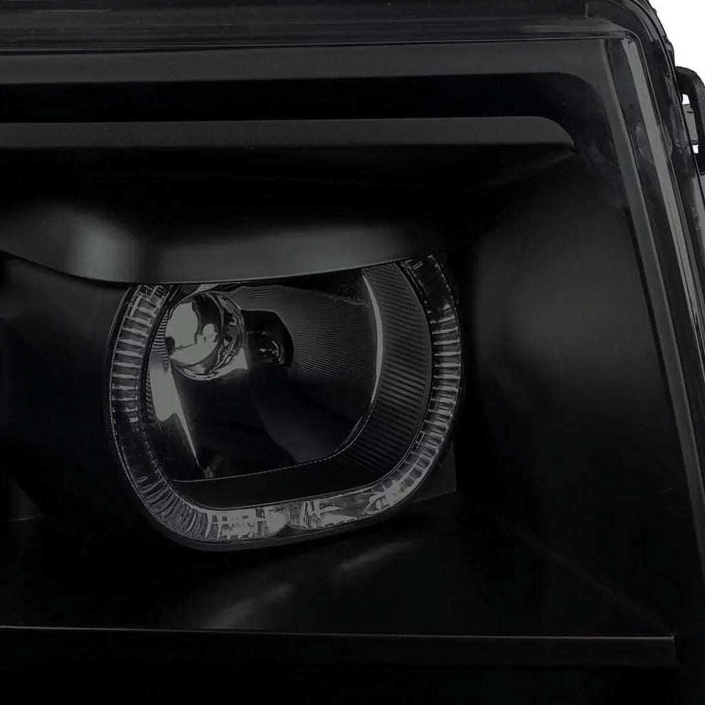 AKKON - For [Dual LED Halo Ring] 09-14 F150 F-150 Pickup Truck Black Smoked Projector Headlights + LED Tail light Set