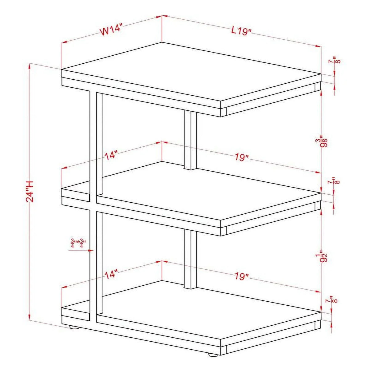 FOA Neeva Industrial Metal 3-Shelf Side Table in Light Gray Set of 2