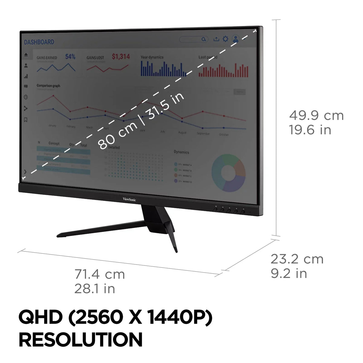 ViewSonic VX3267U-2K 32 Inch 1440p IPS Monitor with 65W USB C, HDR10 Content Support, Ultra-Thin Bezels, Eye Care, HDMI, and DP Input