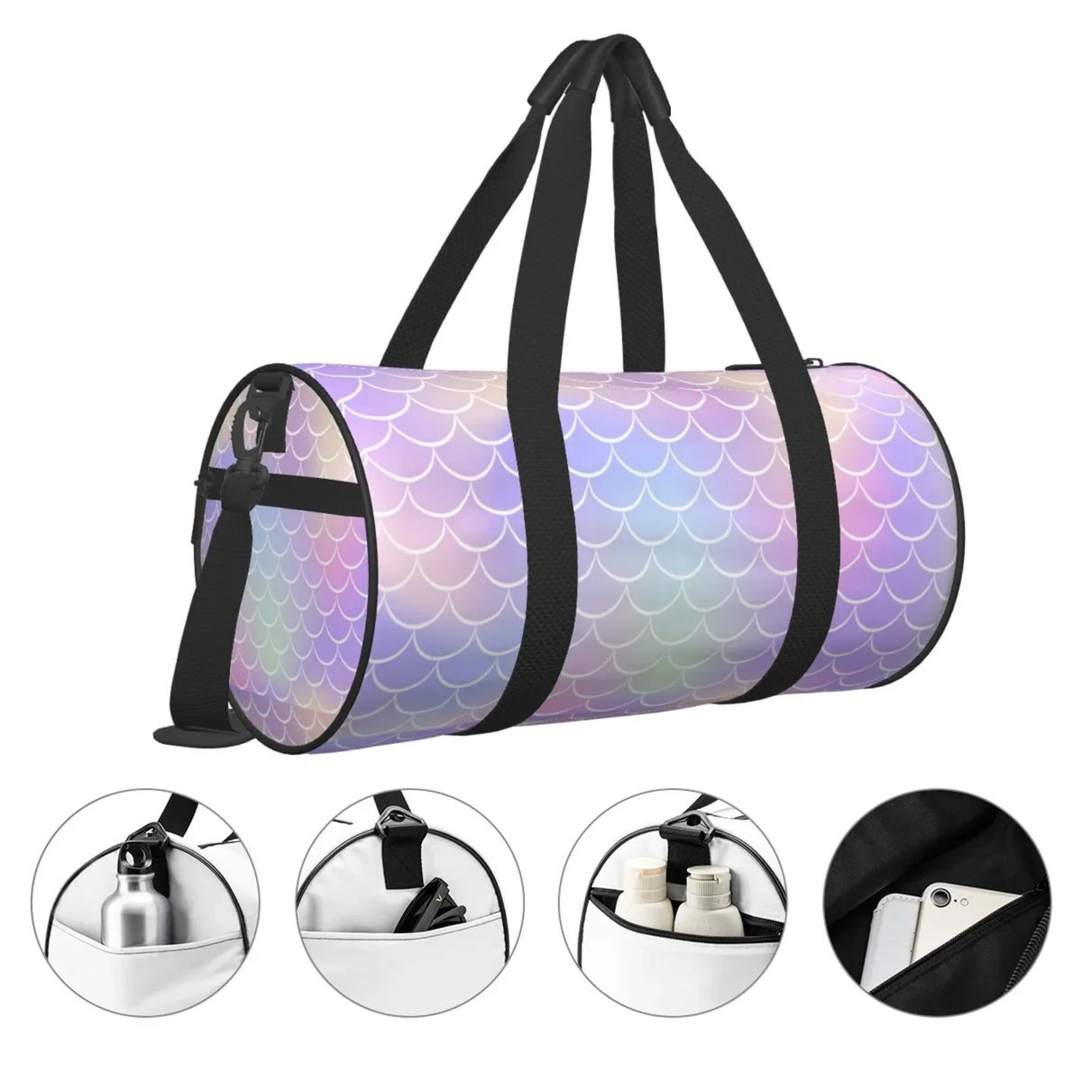 Coaee Fish Scale1 Large Capacity Travel Luggage Bag Cylinder Gym Bag Waterproof Sports Bag with Pocket and Compartment