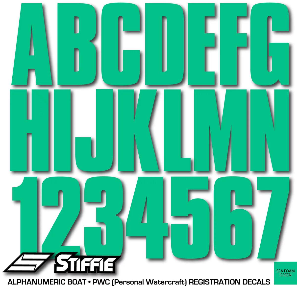 STIFFIE Uniline SeaFoam Green 3" Alpha-Numeric Identification Custom Kit Registration Numbers & Letters Marine Stickers Decals for Boats & Personal Watercraft PWC
