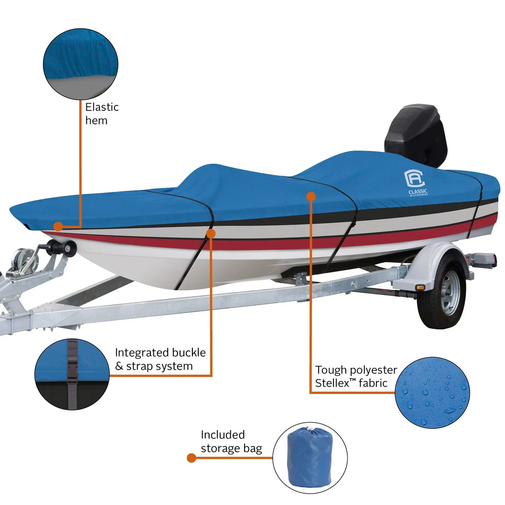 Classic Accessories Stellex™ All Seasons Boat Cover, Fits Boats 14' - 16' L x 90" W, Trailerable Boat Cover with Polyester Fade-Resistant Fabric, Model B