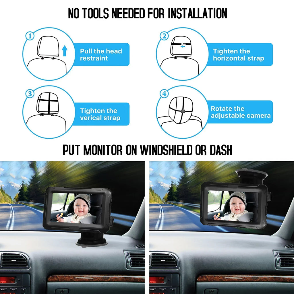 Baby Car Mirror - 1080P Baby Monitor Camera with 4.3’’ IPS Screen, Night Vision, Adjustable Wide View Angle for Infants, Kids, and Pets