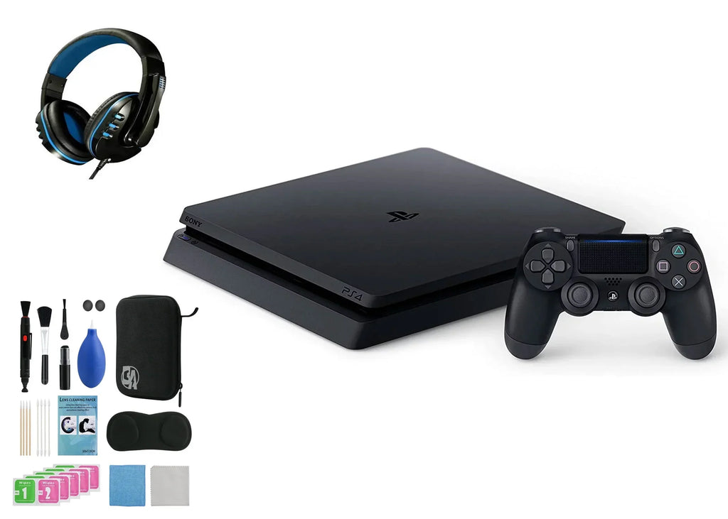 Sony 2215B PlayStation 4 Slim 1TB Gaming Console Black, Headset With BOLT AXTION Cleaning Kit Bundle Like New