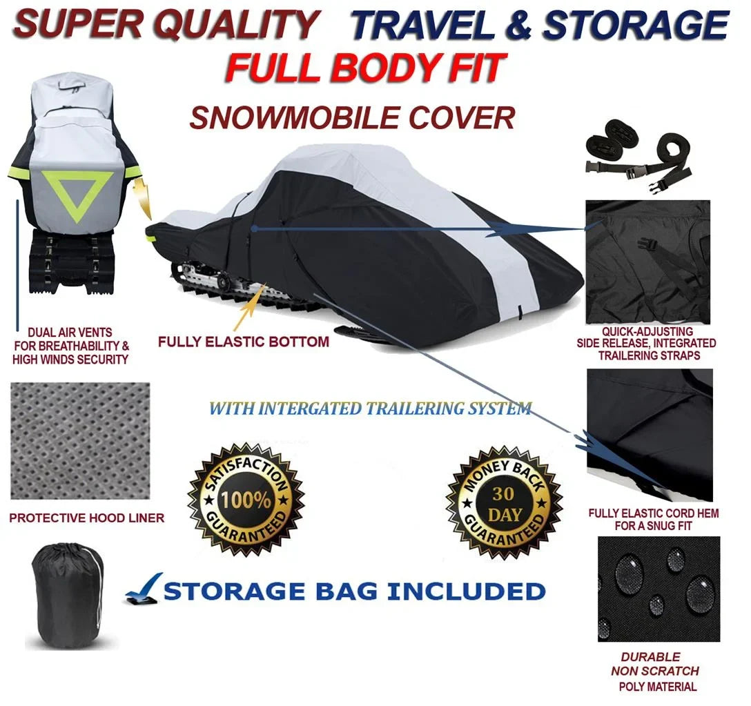 600 Denier Full Fit Snowmobile Travel and Storage Cover Compatible for the 2010-2010 Ski Doo Bombardier Model GSX Sport 550F Snowmachine Sled.