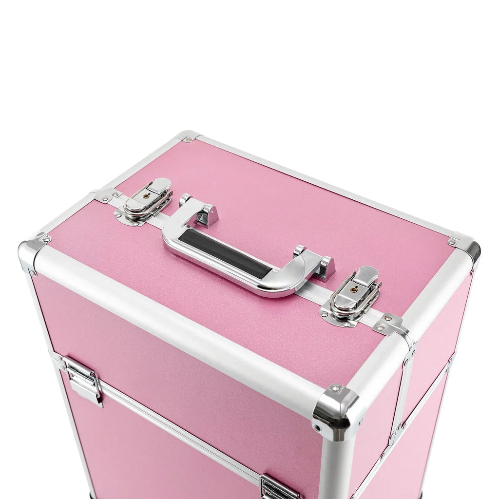 ZhdnBhnos Professional Rolling Extendable Makeup Train Case Cosmetic Trolley Storage Box Organizer (Pink)